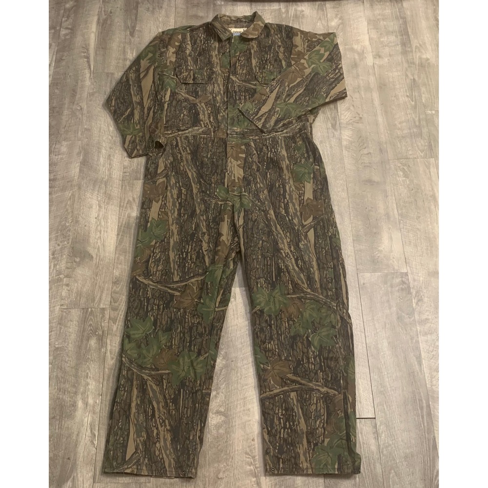 Deer River Camo Hunting Coveralls XL Regular Tree Bark Style Made in USA Vintage